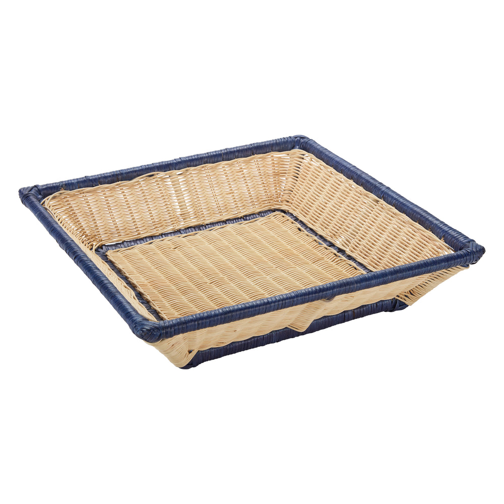 colored edge rattan tray, medium navy