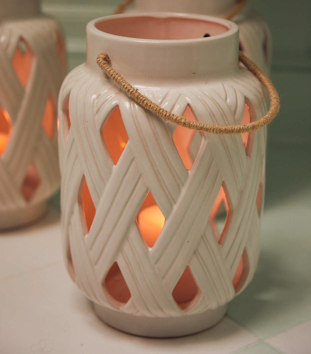 Ceramic Weave Lantern White