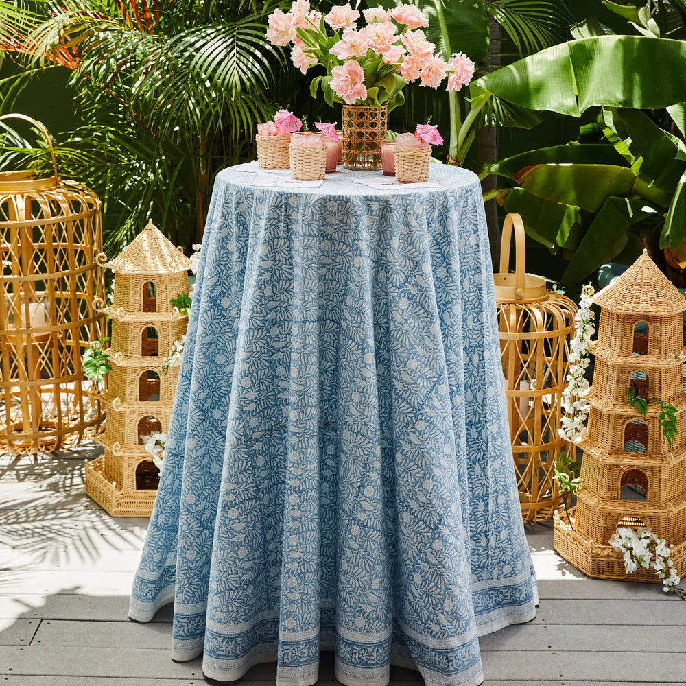 jasmine tablecloth 108" round blue